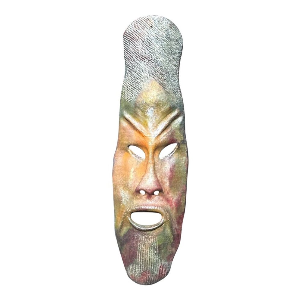 Large Raku Pottery Artisan Tribal Mask Signed MM 22" Wall Ethnic Art Sculpture